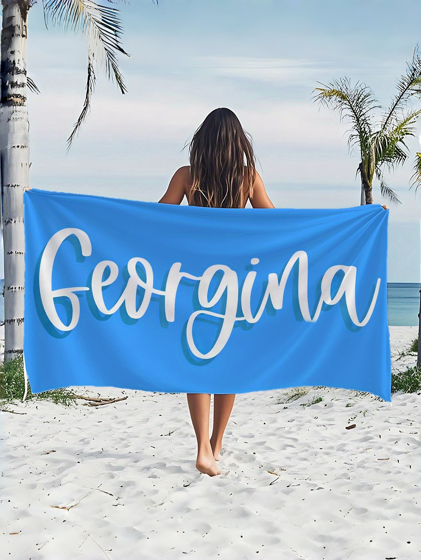 Custom Name Printed Beach Towel with Solid-Color Letter Pattern Patchwork Design